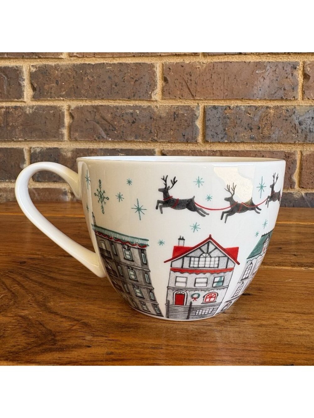 Portobello By Design Bone China Mug/Soup Cup Santa & Reindeer Flying Over Houses